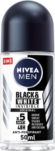 NIVEA MEN Antiperspirant Roll-on for Men, Black & White Invisible Protection Original, 50ml