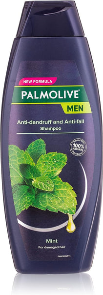 Palmolive Men Anti-Dandruff And Anti-Fall Shampoo For Damaged Hair, 100% Natural Ingredients, Mint Shampoo, 380 Ml